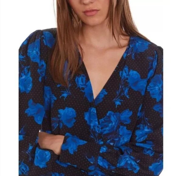 NWT Designer The Kooples Silk Dress // Blue and Black Floral // Size 3, Large - Picture 3 of 10